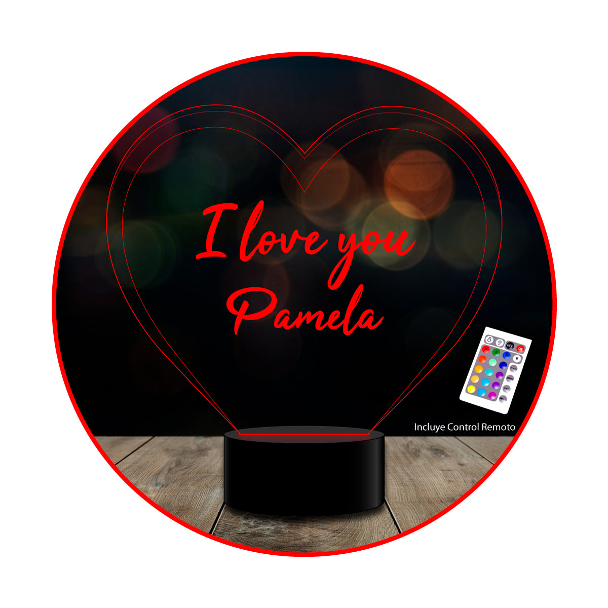 Lámpara 3D día del amor corazón personalizables c/ remoto
