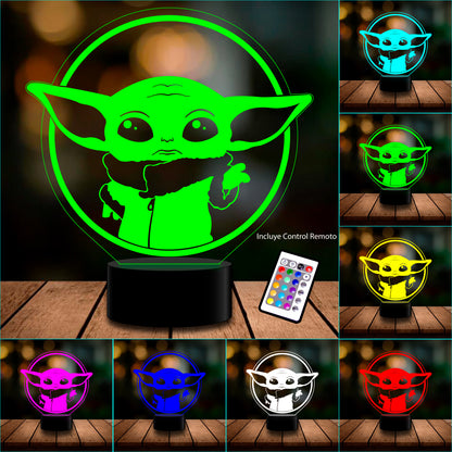 Lampara 3D Baby Yoda star wars c remoto 16 color