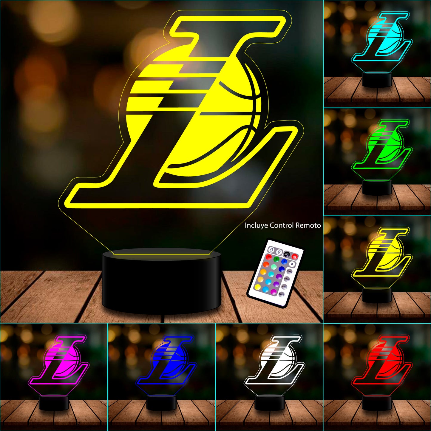 Lampara 3d Lakers NBA basketball con control remoto 16 color
