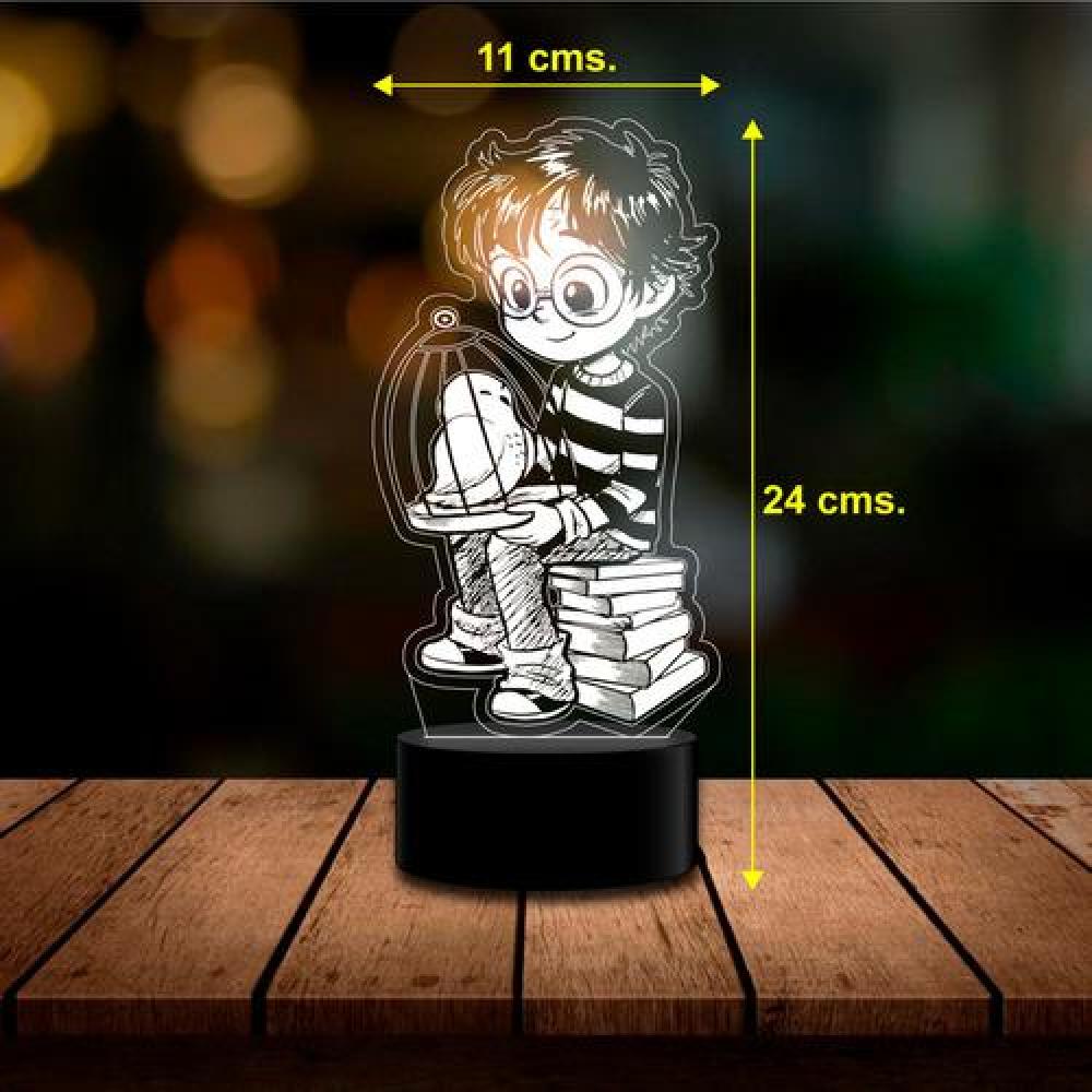 Lámpara Ilusión 3D Harry Potter sentado y buho Hedwig kawaii