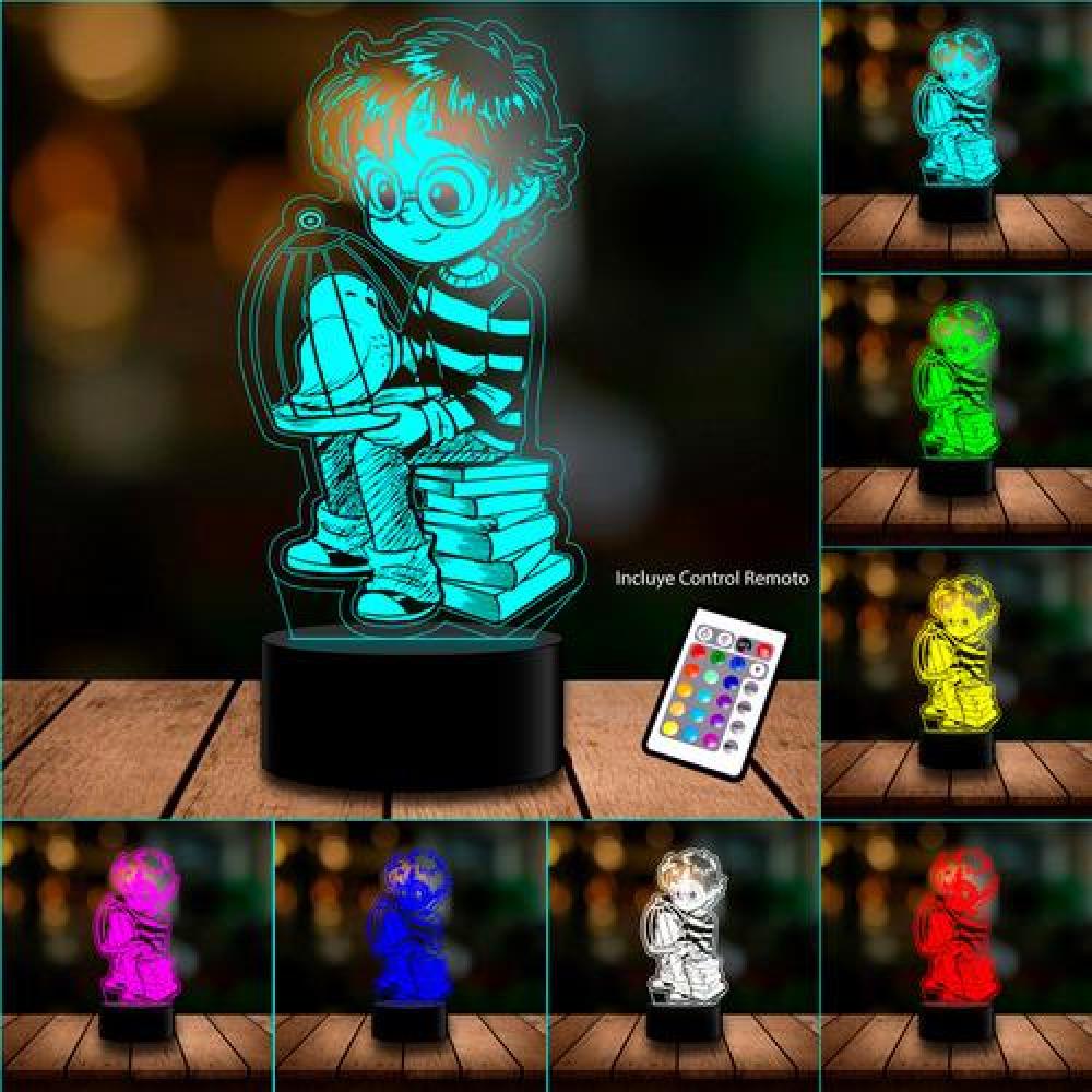 Lámpara Ilusión 3D Harry Potter sentado y buho Hedwig kawaii