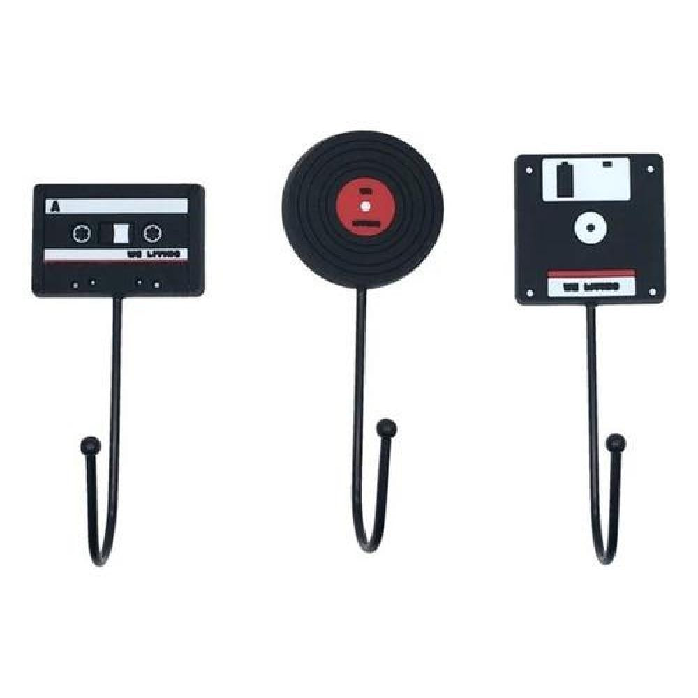 Set Ganchos Retro Vintage Disco vinilos, disquete, Cassette