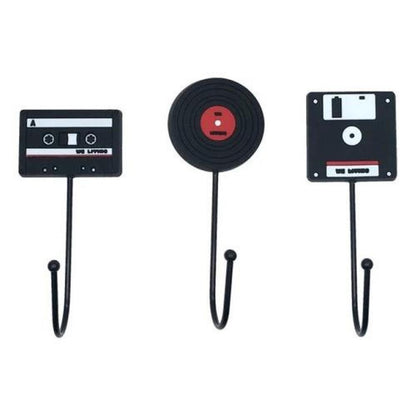Set Ganchos Retro Vintage Disco vinilos, disquete, Cassette