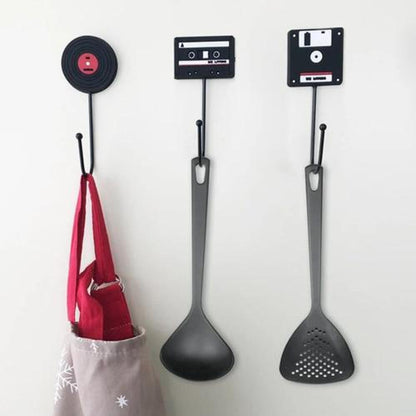 Set Ganchos Retro Vintage Disco vinilos, disquete, Cassette