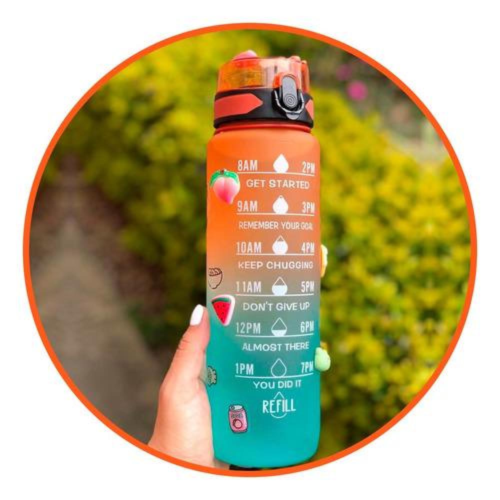 Botella deportiva C/sticker 3D motivadora multicolor kawaii