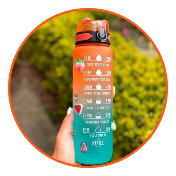 Botella deportiva C/sticker 3D motivadora multicolor kawaii