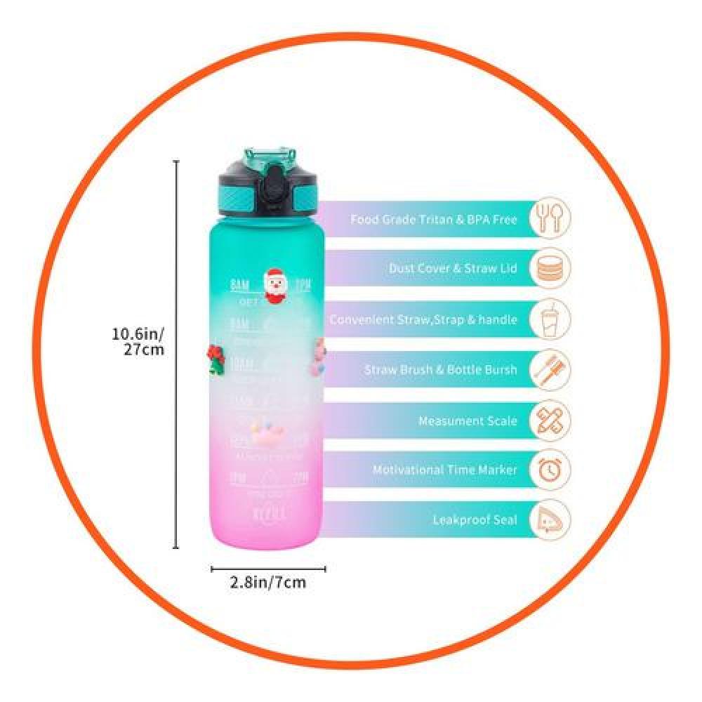 Botella deportiva C/sticker 3D motivadora multicolor kawaii
