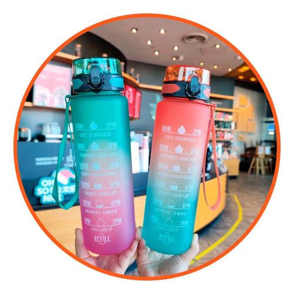 Botella deportiva C/sticker 3D motivadora multicolor kawaii