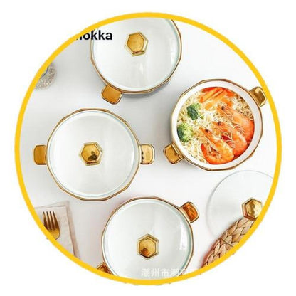 Bowl tipo olla cerámica nórdico dorado  ramen