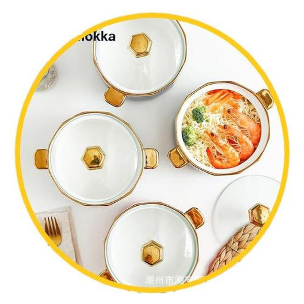 Bowl tipo olla cerámica nórdico dorado  ramen