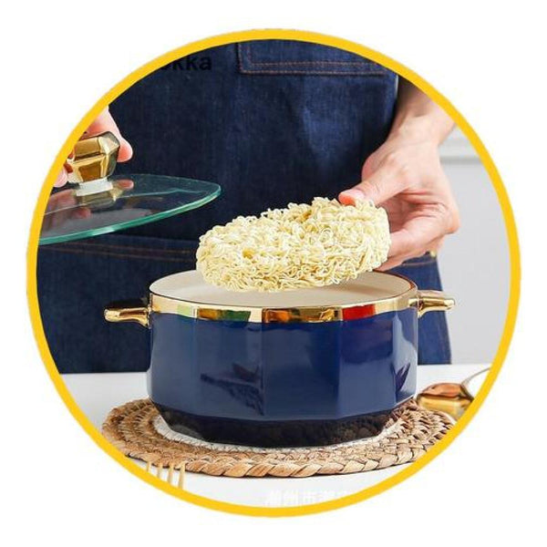 Bowl tipo olla cerámica nórdico dorado  ramen