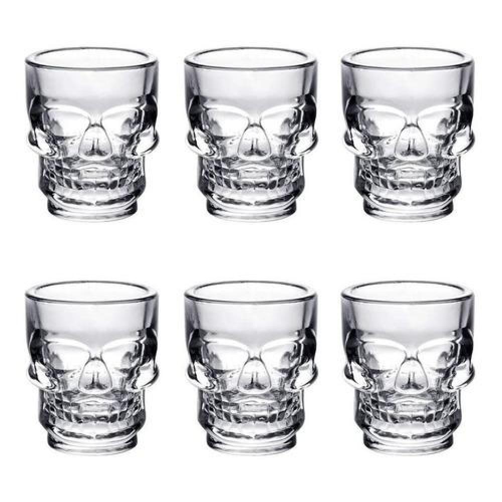 Set De 6 Vasos Vidrio Shot Calavera , Fiesta, Trago Tequila