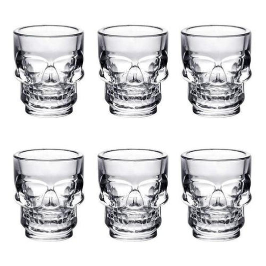 Set De 6 Vasos Vidrio Shot Calavera , Fiesta, Trago Tequila