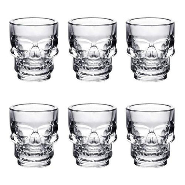 Set De 6 Vasos Vidrio Shot Calavera , Fiesta, Trago Tequila