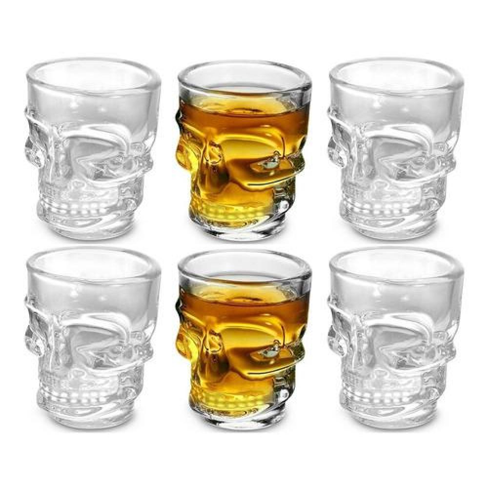 Set De 6 Vasos Vidrio Shot Calavera , Fiesta, Trago Tequila