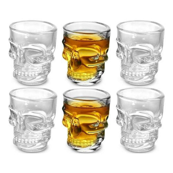 Set De 6 Vasos Vidrio Shot Calavera , Fiesta, Trago Tequila