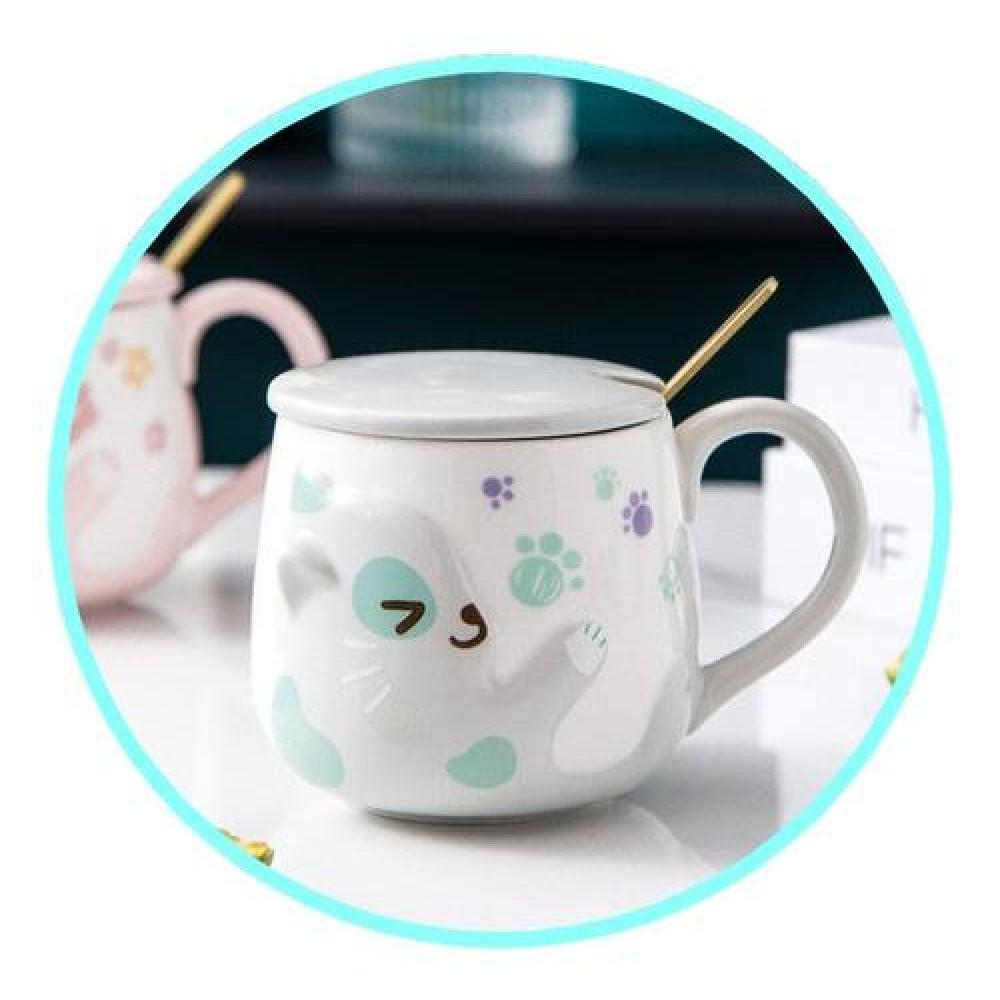Tazón cerámica bebe gatito c/ tapa y cuchara kawaii UwU