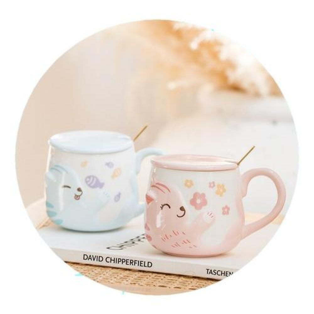 Tazón cerámica bebe gatito c/ tapa y cuchara kawaii UwU