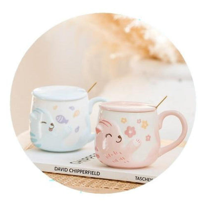 Tazón cerámica bebe gatito c/ tapa y cuchara kawaii UwU