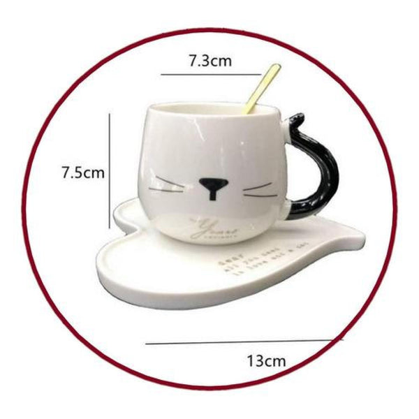 Taza Gatito c/ plato corazón y cuchara Kawaii