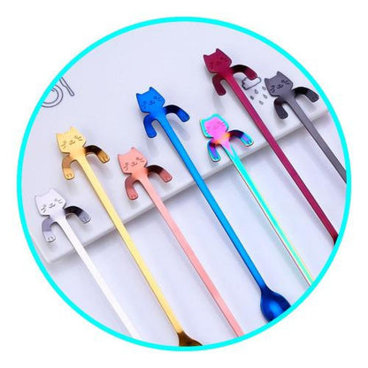 Cuchara Gato larga Colores Acero Inoxidable Kawaii