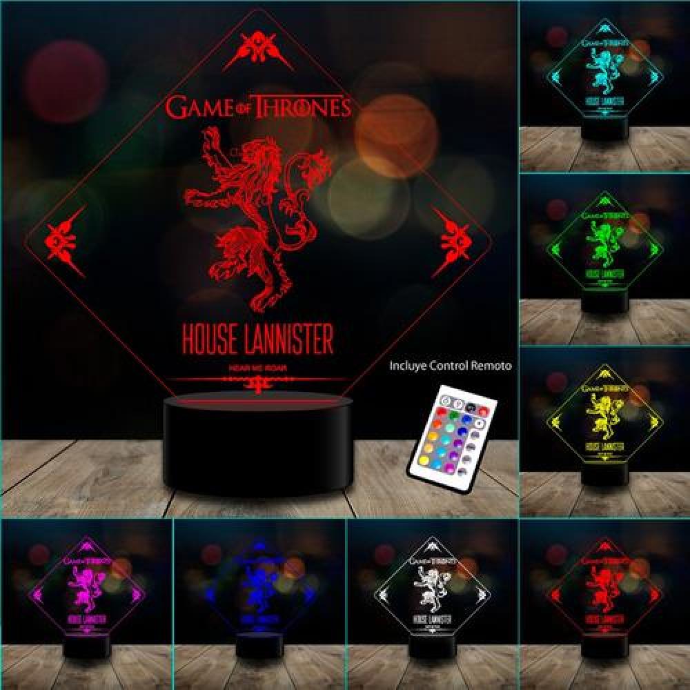 Lámpara 3d 7 Color Game Of Throne Stark Lannister Targaryen