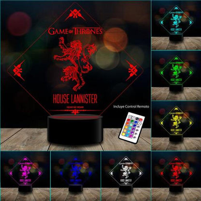 Lámpara 3d 7 Color Game Of Throne Stark Lannister Targaryen