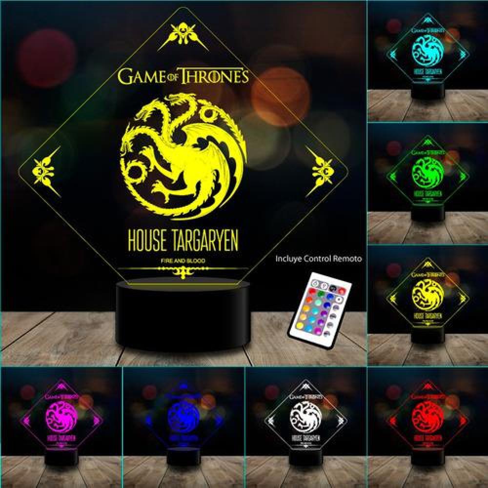 Lámpara 3d 7 Color Game Of Throne Stark Lannister Targaryen