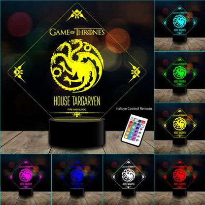 Lámpara 3d 7 Color Game Of Throne Stark Lannister Targaryen
