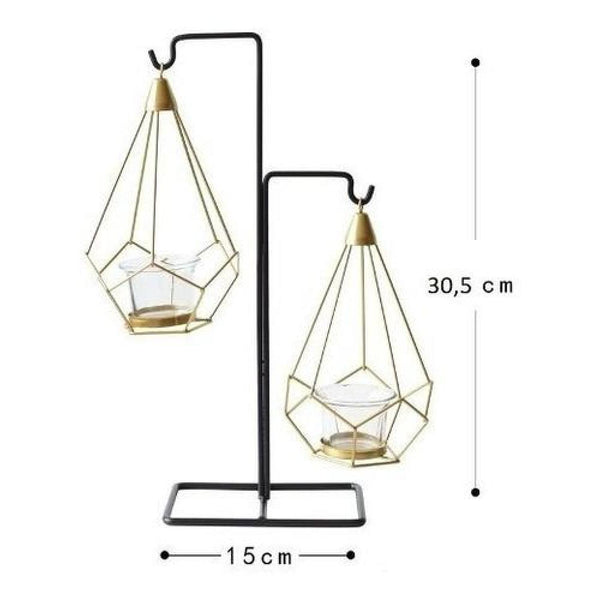 Candelabro Metalico Nordico Doble Colgante Geométrico