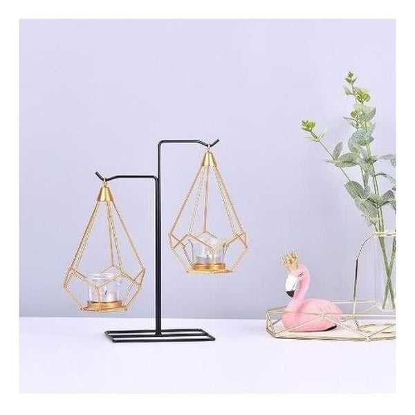 Candelabro Metalico Nordico Doble Colgante Geométrico