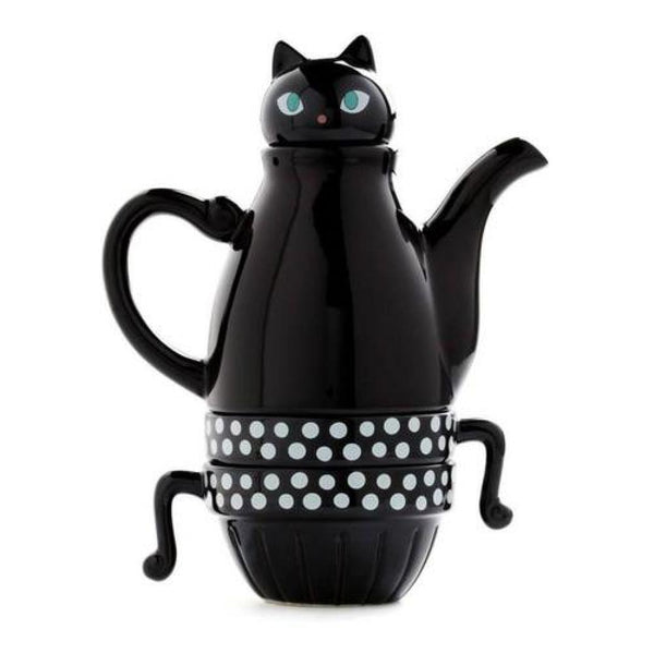 Set Cerámica Té Gatito, Tetera Con Infusor  2 Tazas Gato Cat