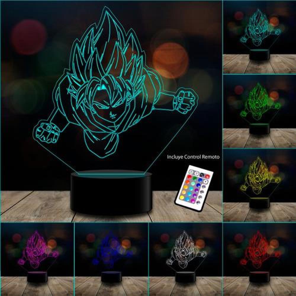 Lampara 3d Goku Dragon Ball 7 Colores Volando B