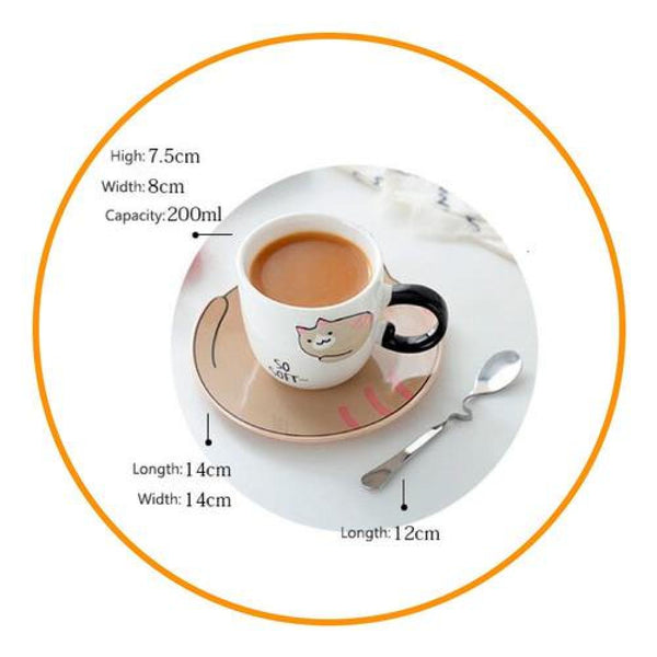 Taza de Gato con plato y Cuchara kawaii