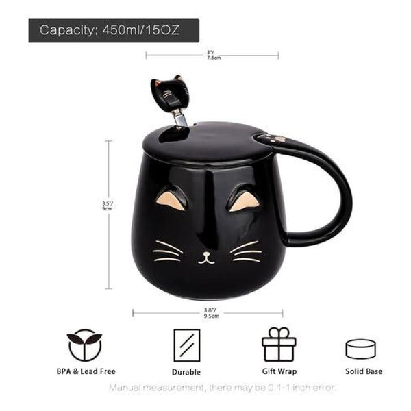 Tazón cerámica gato bigotes orejas dorados c/ tapa- cuchara