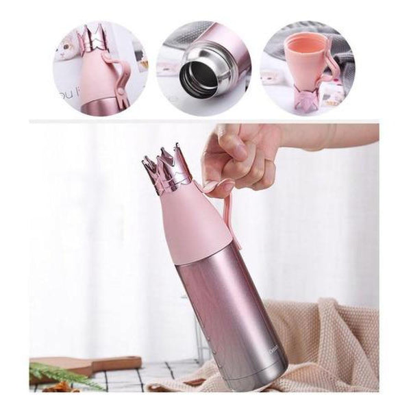 Botella Termo Acero Inoxidable C/vaso Forma De Corona Reina