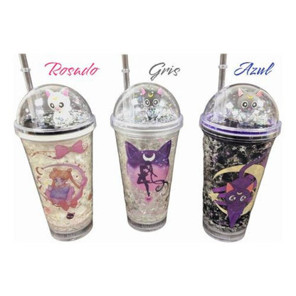 Vaso c/Luz Sailor moon Luna Artemis Kawaii  Glitter