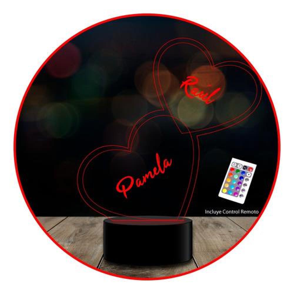 Lámpara 3D día del amor corazón personalizables c/ remoto