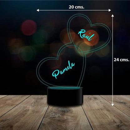 Lámpara 3D día del amor corazón personalizables c/ remoto