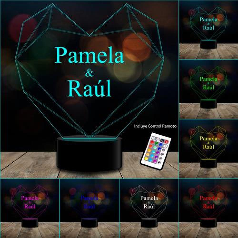 Lámpara 3D día del amor corazón personalizables c/ remoto