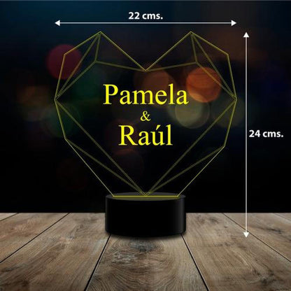 Lámpara 3D día del amor corazón personalizables c/ remoto
