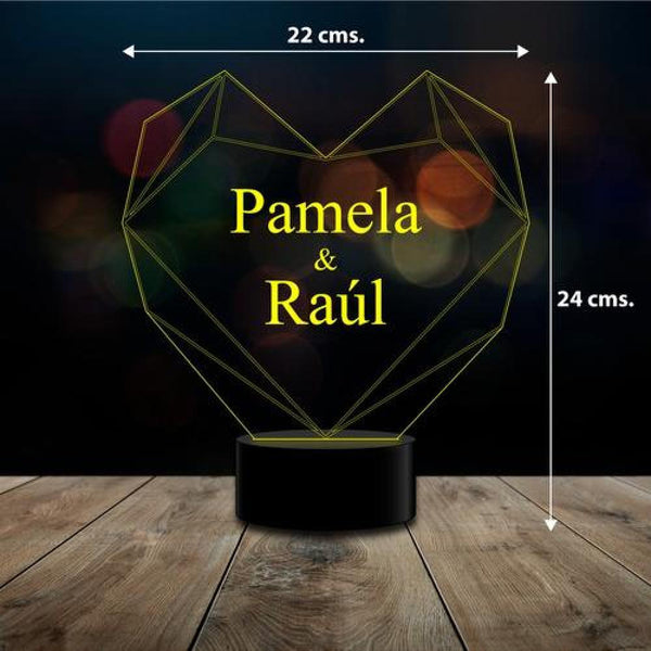 Lámpara 3D día del amor corazón personalizables c/ remoto