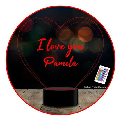 Lámpara 3D día del amor corazón personalizables c/ remoto