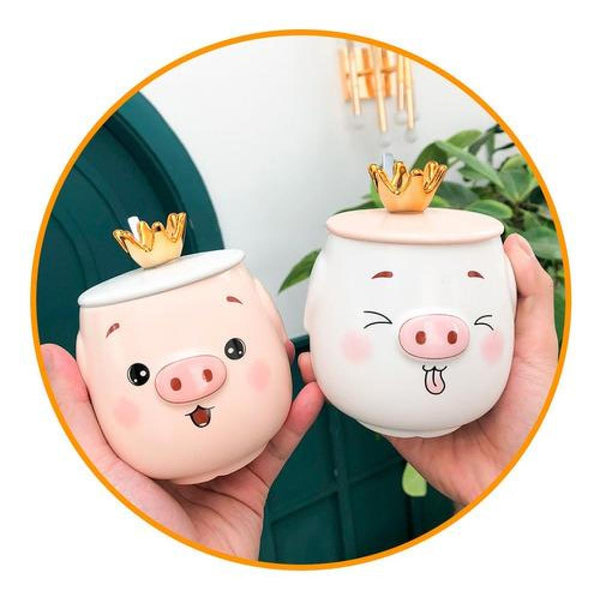 Tazón Chanchito c /Tapa y Cuchara corona Kawaii