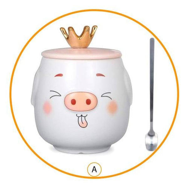 Tazón Chanchito c /Tapa y Cuchara corona Kawaii