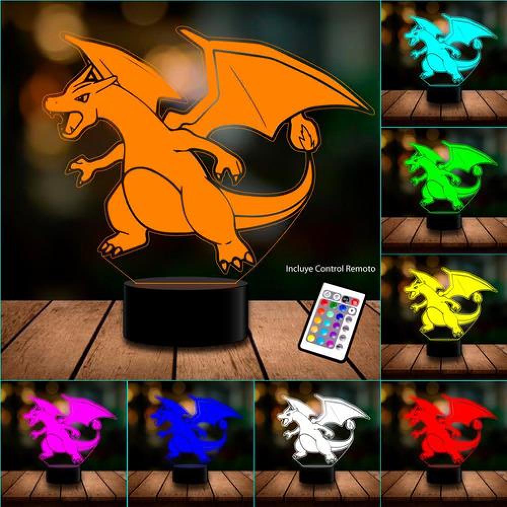 Lámpara 3D  Charizard Pokemon con/ remoto
