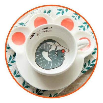 Taza con plato patita de gato cerámica