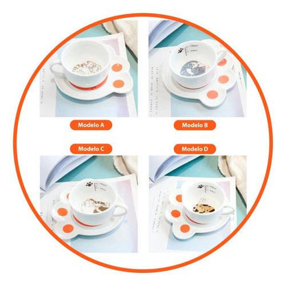 Taza con plato patita de gato cerámica