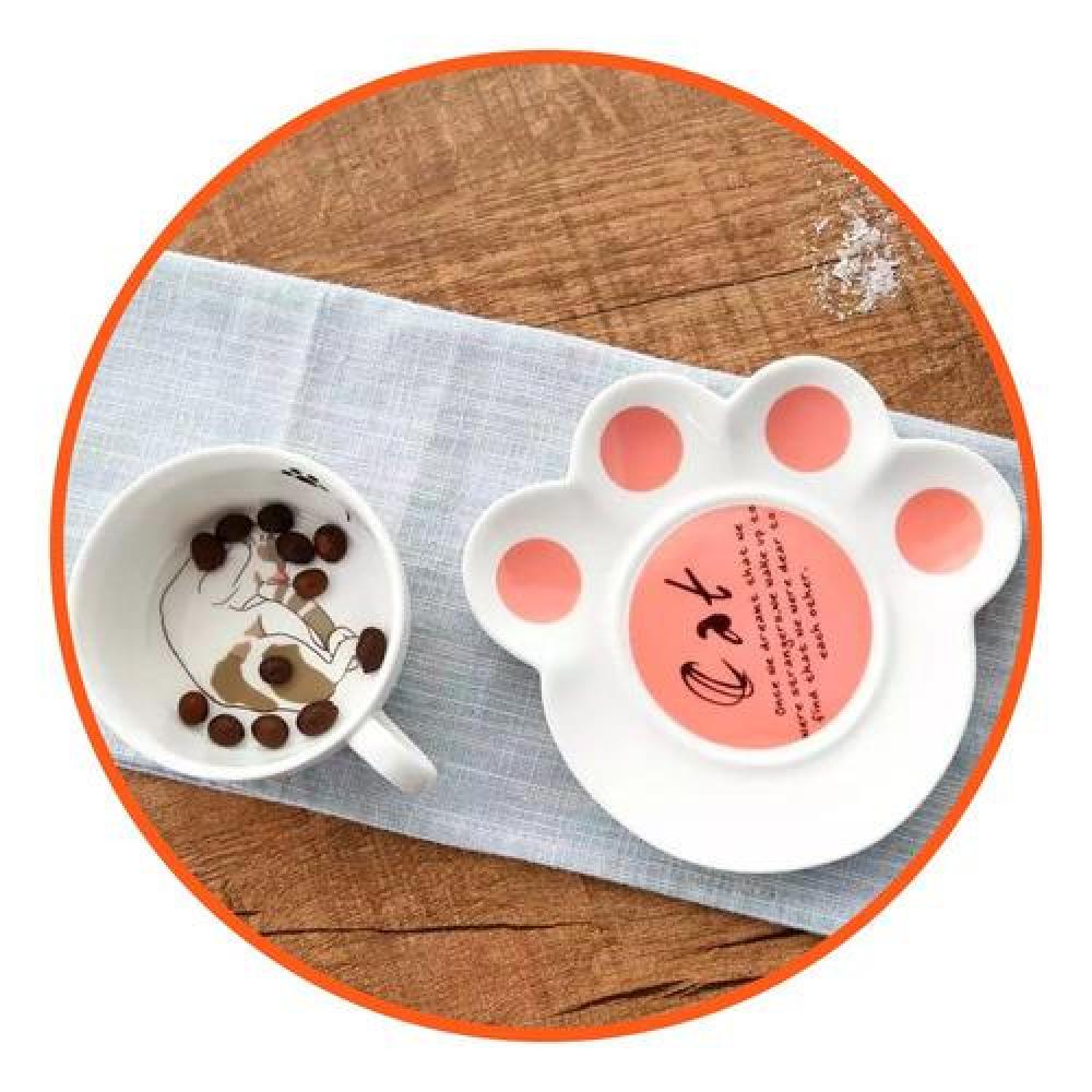 Taza con plato patita de gato cerámica