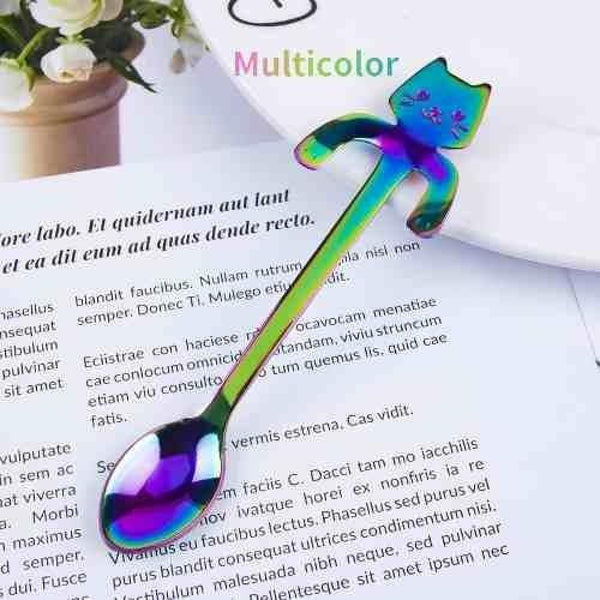 Cuchara Gato Te  Colores Acero Inoxidable Kawaii